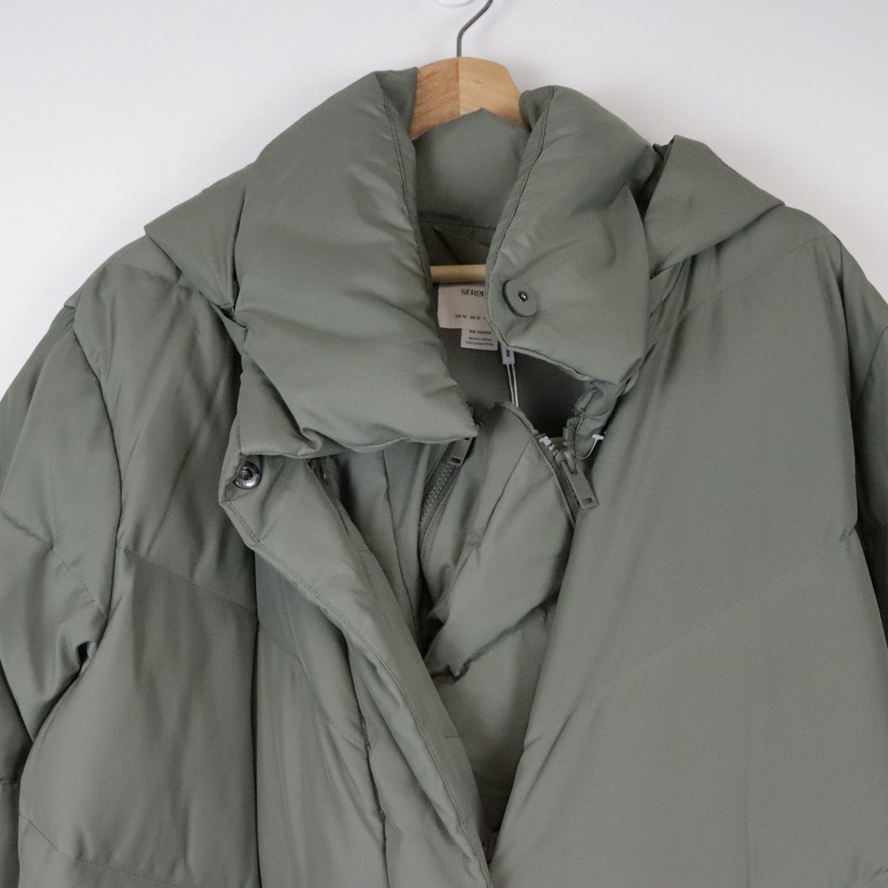 NWT Seraphine Green 3-In-1 Long Chevron Puffer Maternity Coat 12 Babywearing - Picture 4 of 16